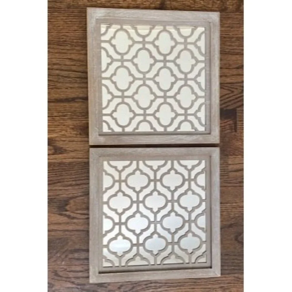 New 2pcs Set Square Moroccan Cutout Wall Mirror Decor - Farmhouse Rustic Decor